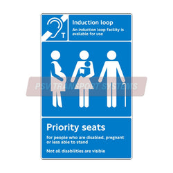 PSV/84/559-Priority Seats and Induction Loop Sticker, White Text on Blue Background, 170 x 270 mm-PSV Transport Systems Bus and Coach Parts