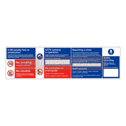 PSV/84/568-Upper Deck Multi-Notice (Audio) Sticker, White Text on Blue Background, White Text on Red Background, 744 x 203mm-PSV Transport Systems Bus and Coach Parts