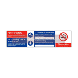 PSV/84/570-Upper Deck Multi-Notice (NRM Audio) Sticker, White Text on Blue Background, White Text on Red Background, 513 x 129mm-PSV Transport Systems Bus and Coach Parts
