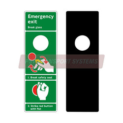 PSV/84/596-Emergency Exit – Break Glass/Safety Seal (NRM) Sticker, White Text on Green Background, 75 x 232mm-PSV Transport Systems Bus and Coach Parts