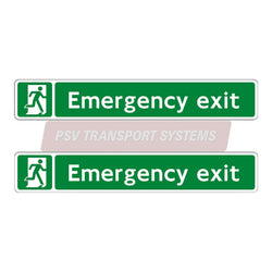 PSV/84/597-Emergency Exit (NRM) Double Sided Sticker, White Text on Green Background, 182 x 30mm-PSV Transport Systems Bus and Coach Parts