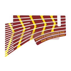 PSV/84/601-Beware of Opening Door Floor Vinyl (NRM) Sticker, Yellow Text on Burgundy Background, 885 x 605mm-PSV Transport Systems Bus and Coach Parts