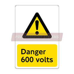 PSV/84/616-Danger 600 volts – NRM Sticker, Black Text on Yellow Background, 45 x 65mm-PSV Transport Systems Bus and Coach Parts