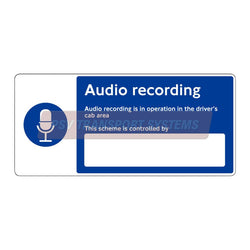 PSV/84/640-Audio Recording Sticker, White Text on Blue Background, 200 x 92mm-PSV Transport Systems Bus and Coach Parts