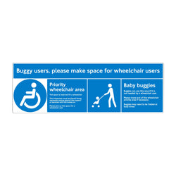 PSV/83/021-Buggy Users Please Make Space For Wheelchair Users Sticker (Left-facing), White Text on Blue Background, 588 x 194mm-PSV Transport Systems Bus and Coach Parts