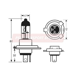 PSV/09/021-H4 Headlight Bulb, 12V 100/80W, P43t-PSV Transport Systems Bus and Coach Parts